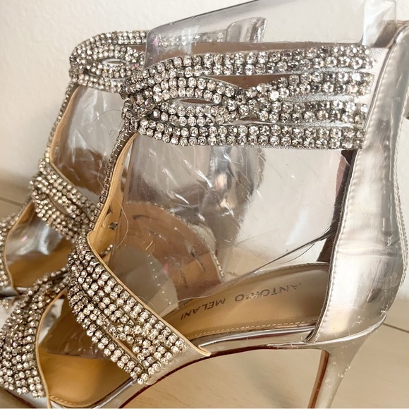 Antonio Melani silver rhinestone bling strappy heels size 8 - Picture 6 of 11